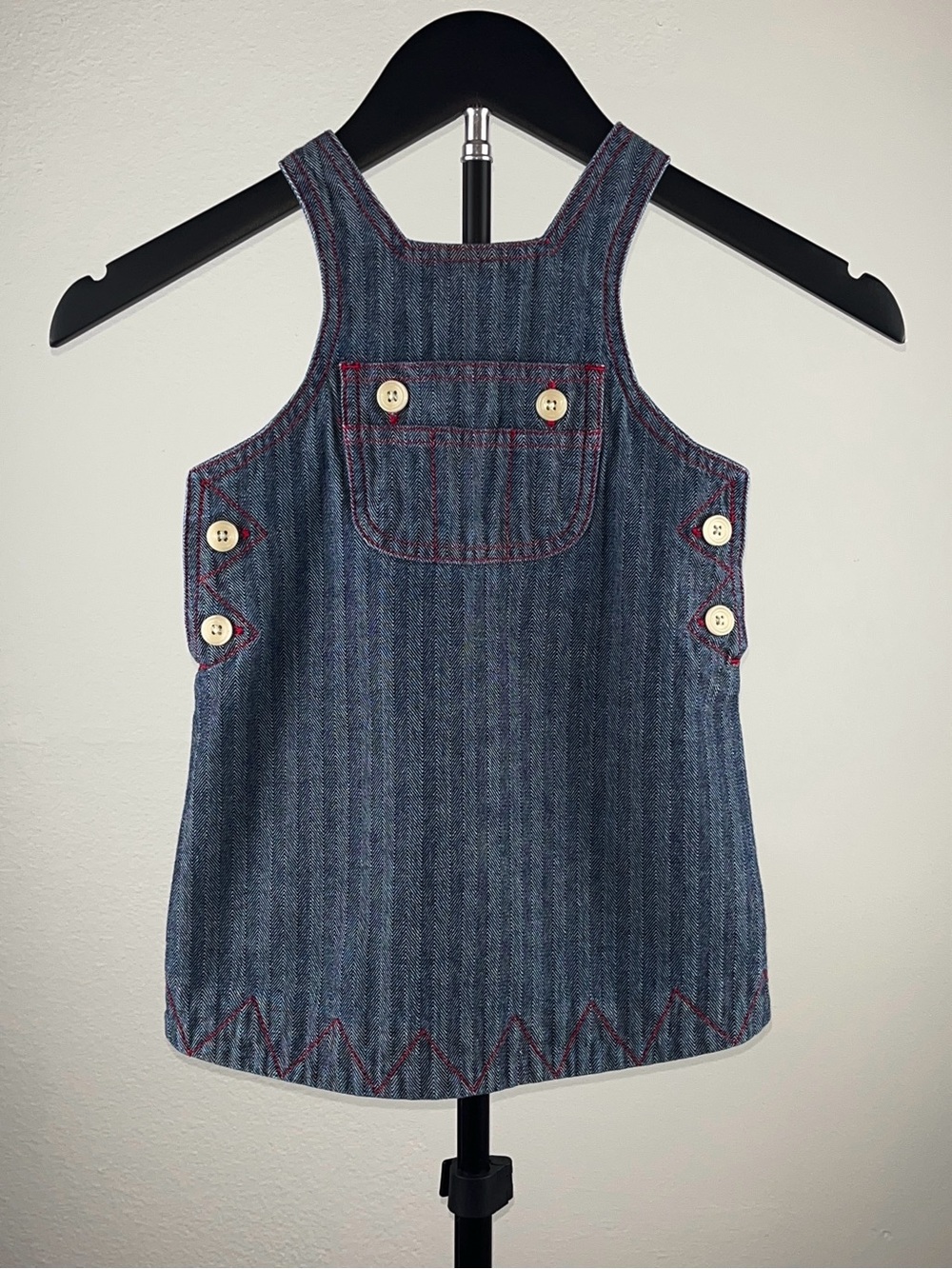 Baby Gap 2005 Herringbone Denim Overall Jumper Vintage Dress Red Stitch 12-16M
